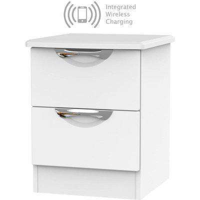 Camden White Matt 2 Drawer Bedside Cabinet with Integrated Wireless Charging