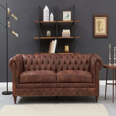 Hampton Chesterfield Brown Leather 2 Seater Sofa