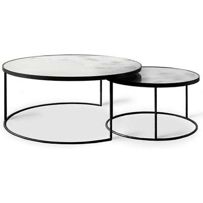 Notre Monde Clear Heavy Aged Mirror Round Nesting Coffee Table Set