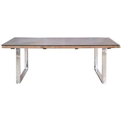 Clearance - Indus Valley Railway Sleeper Industrial 180cm Glass Top Dining Table - Reclaimed Wood and Stainless Steel - New - FS1016