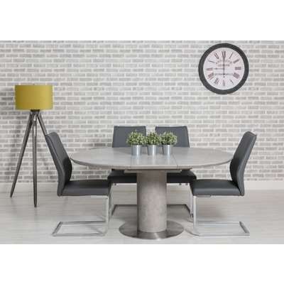 Delta Concrete Round Extending Dining Table and 4 Seattle Grey Chairs