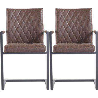 Diamond Stitch Carver Brown Faux Leather Dining Chair (Pair)