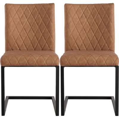 Diamond Stitch Carver Brown Faux Leather Dining Chair (Pair)