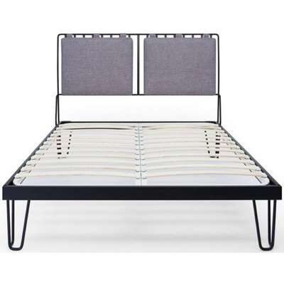 Floriston Black Bedstead Frame with Pewter Woven Fabric Headboard