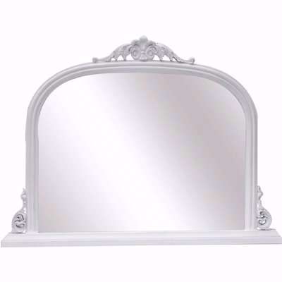 French White Distressed Overmantle Mirror - 115cm x 85cm