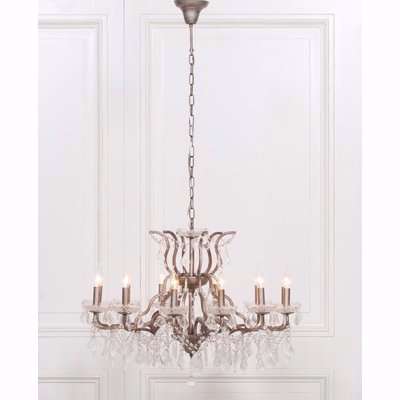 French Style Antique Silver 12 Branch Shallow Cut Glass Chandelier