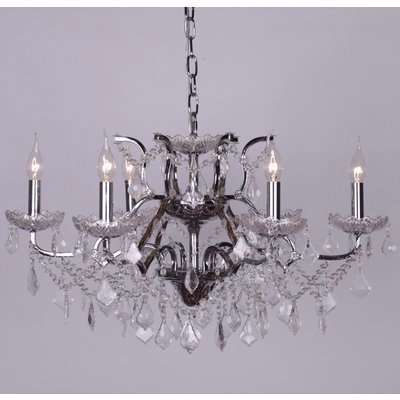 French Style White 6 Branch Shallow Cut Glass Chandelier