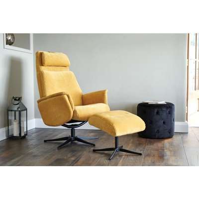 GFA Albury Swivel Recliner Chair with Footstool - Yellow Fabric