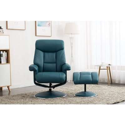 GFA Biarritz Swivel Recliner Chair with Footstool - Lagoon Plush Fabric