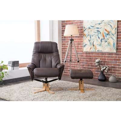GFA Dubai Swivel Recliner Chair with Footstool - Brown Plush Fabric