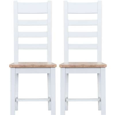 Hampstead Oak and White Painted Ladder Back Wooden Seat Dining Chair (Pair)