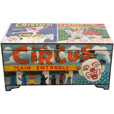 Hand Painted Vintage Circus Storage Trunk