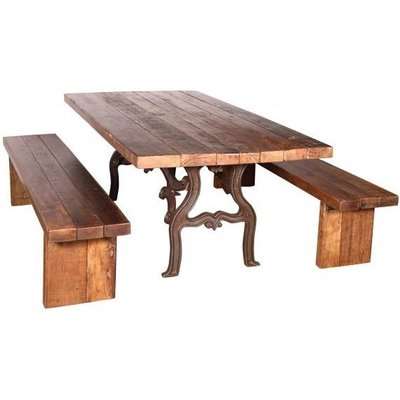 Handicrafts Industrial Ornate Cast 210cm Dining Table with 2 Bench - Iron and Wood