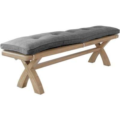 Hatton Oak Bench with Grey Check Fabric Cushion
