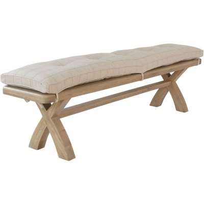 Hatton Oak Bench with Natural Check Fabric Cushion