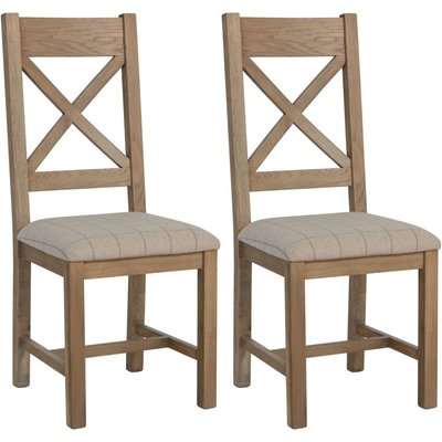 Hatton Oak Cross Back Dining Chair with Natural Fabric Seat (Pair)