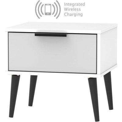 Hong Kong 1 Drawer Bedside Cabinet with Wooden Legs and Integrated Wireless Charging - Grey and White