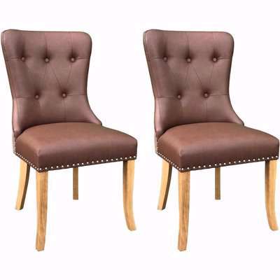 Hug Brown Fabric Tufted Dining Chair (Pair)