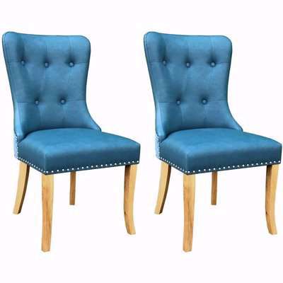 Hug Blue Fabric Tufted Dining Chair (Pair)