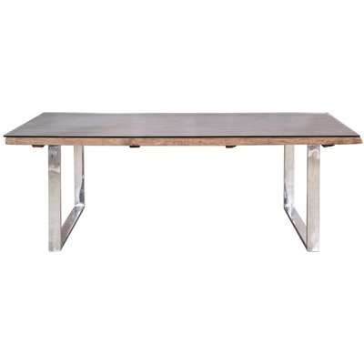 Indus Valley Railway Sleeper Industrial Glass Top Dining Table - Reclaimed Wood and Stainless Steel
