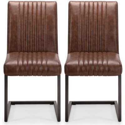 Julian Bowen Brooklyn Rustic Oak Brown Faux Leather Dining Chair (Pair)