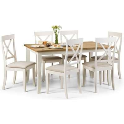 Julian Bowen Davenport Oak and Ivory Painted Round Dining Table and 4 Chairs