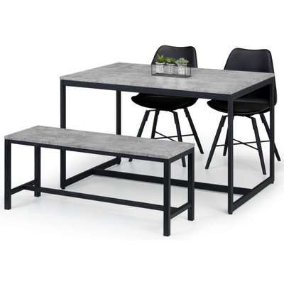 Julian Bowen Staten Concrete Effect Dining Table with 2 Kari Black Chairs and Bench