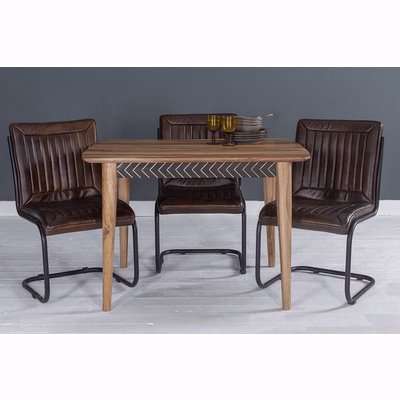 Luxuria Sheesham and Black 120cm Dining Table and 4 Industrial Vintage Brown Leather Chairs