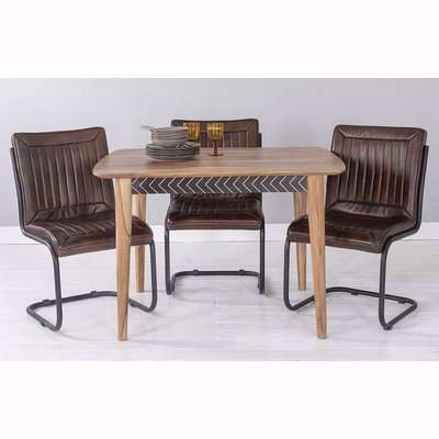 Luxuria Sheesham and Walnut 120cm Dining Table and 4 Industrial Vintage Brown Leather Chairs