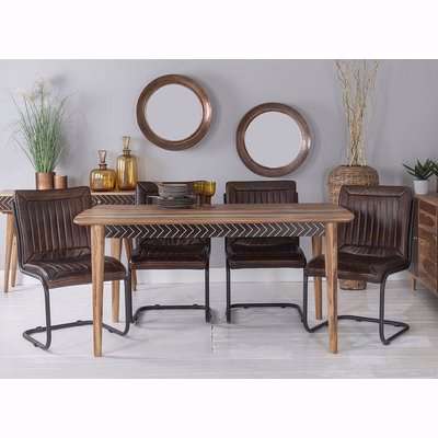 Luxuria Sheesham and Walnut 160cm Dining Table and 6 Industrial Vintage Brown Leather Chairs
