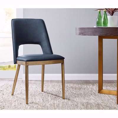 Malton Brass and Night Blue Faux Leather Dining Chair (Pair)
