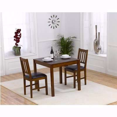 Mark Harris Marbella Dark Oak Square Dining Table and 2 Brown Chairs