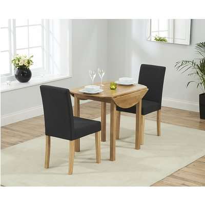 Mark Harris Promo Oak Round Drop Leaf Extending Dining Table and 2 Maiya Black Chairs