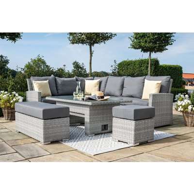 Maze Rattan Ascot Rectangular Corner Dining Set with Rising Table and Weatherproof Cushions