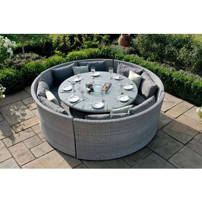Maze Rattan Ascot Round Sofa Dining Set with Rising Table and Weatherproof Cushions