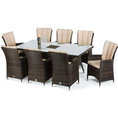Maze Rattan Flat Weave LA Brown Dining Table with Ice Bucket and 8 Chair