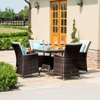 Maze Rattan Flat Weave LA Brown Square Dining Table and 4 Chair