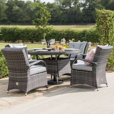 Maze Rattan Flat Weave Texas Grey Round Dining Table and 4 Chair