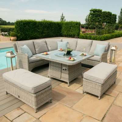 Maze Rattan Oxford Royal Corner Dining Sofa Set with Fire Pit Table