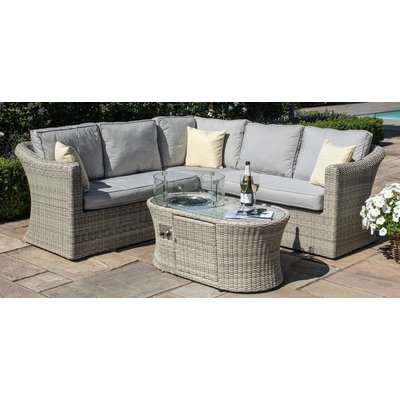 Maze Rattan Oxford Small Corner Sofa Set with Fire Pit Coffee Table