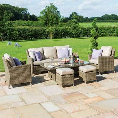 Maze Rattan Winchester Sofa Dining Set with Ice Bucket and Rising Table