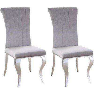 French Style Grey Fabric Roll Back Dining Chair with Chrome Legs (Pair)