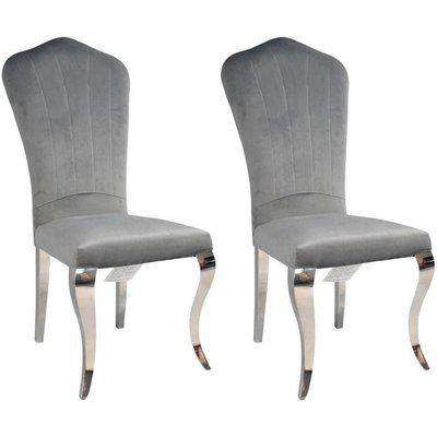 French Style Grey Fabric Dining Chair with Chrome Legs (Pair)