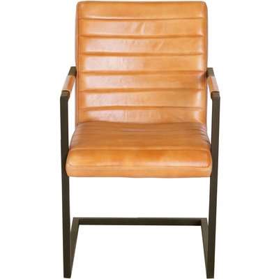 Quinn Genuine Leather Carver Dining Chair - Pale Brown