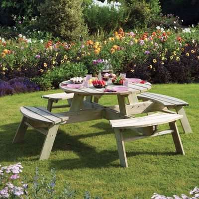 Rowlinson Outdoor Garden Round Picnic Table