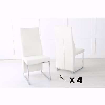 Set of 4 Perth Cream Leather Dining Chair with Stainless Steel Base