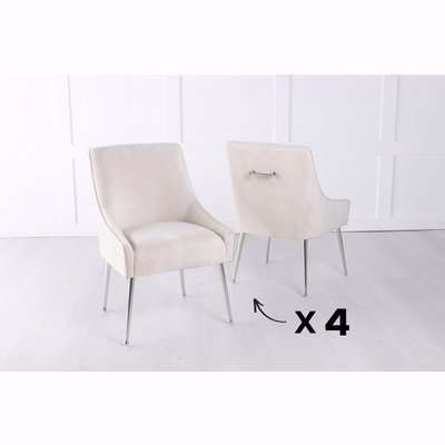 Set of 6 Giovanni Soft Champagne Velvet Dining Chair with Back Handle / Chrome Legs