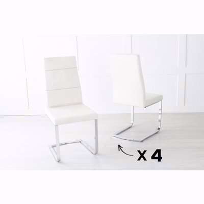 Set of 4 Arabella Cream Leather Dining Chair with Stainless Steel Cantiliver Base
