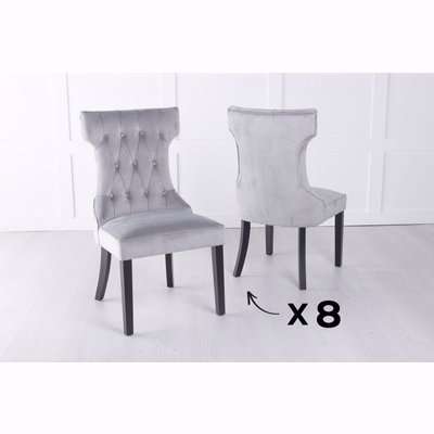Set of 6 Courtney Upholstered Dining Chair / Black legs - Luxurious Light Grey Velvet