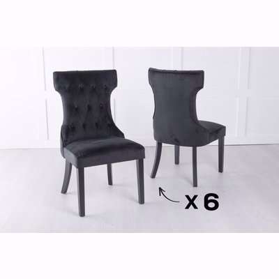 Set of 6 Courtney Upholstered Dining Chair / Black legs - Luxurious Black Velvet